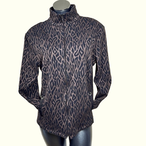 RAFAEL SPORT Brown Black Animal Print Full-Zip Jacket Women's Size 1X - Picture 1 of 16